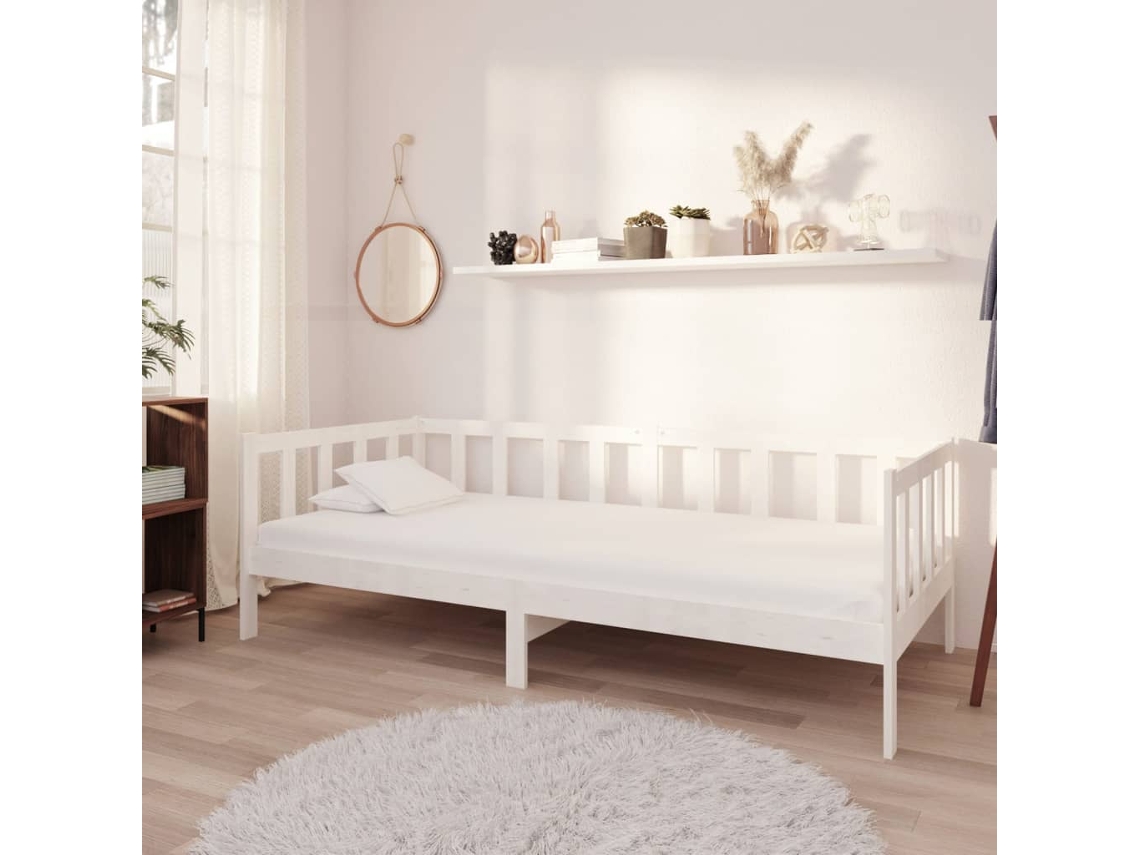 Sofá cama con colchón madera de pino maciza blanco 90x200 cm