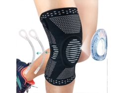 Joelheira de compressão ultra ergonômica com proteção de silicone e suporte em tecido triplo.