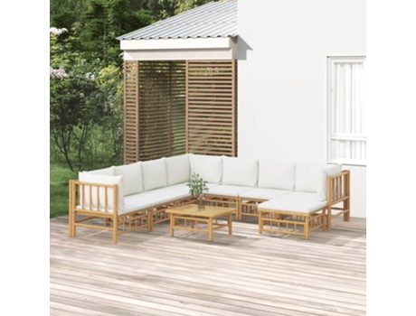 Conjunto 9 de muebles de jardín VIDAXL bambú y cojines blanco crema