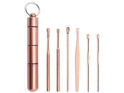 Kit Reutilizable Para La Limpieza De Cerumen, 6 Piezas, Acero Inoxidable, Con Estuche Portátil Para Adultos Y Niños, Oro Rosa.