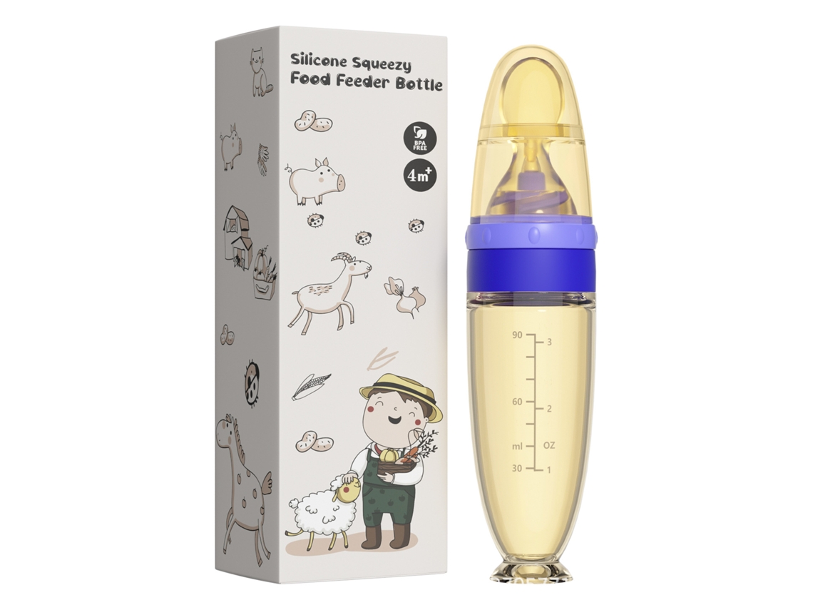 Biberón para cereales de arroz para bebés (biberón de silicona para cereales de arroz para bebés) - Yuysan, tipo exprimible, con ventosa - Azul Nano (b5)