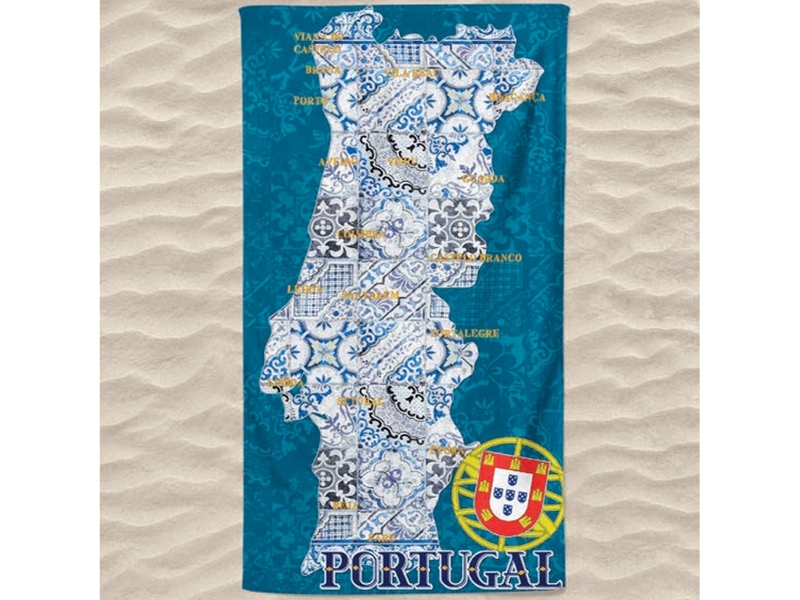 Toalla De Playa Microfibra Mapa De Portugal Azulejos Azul Escudo
