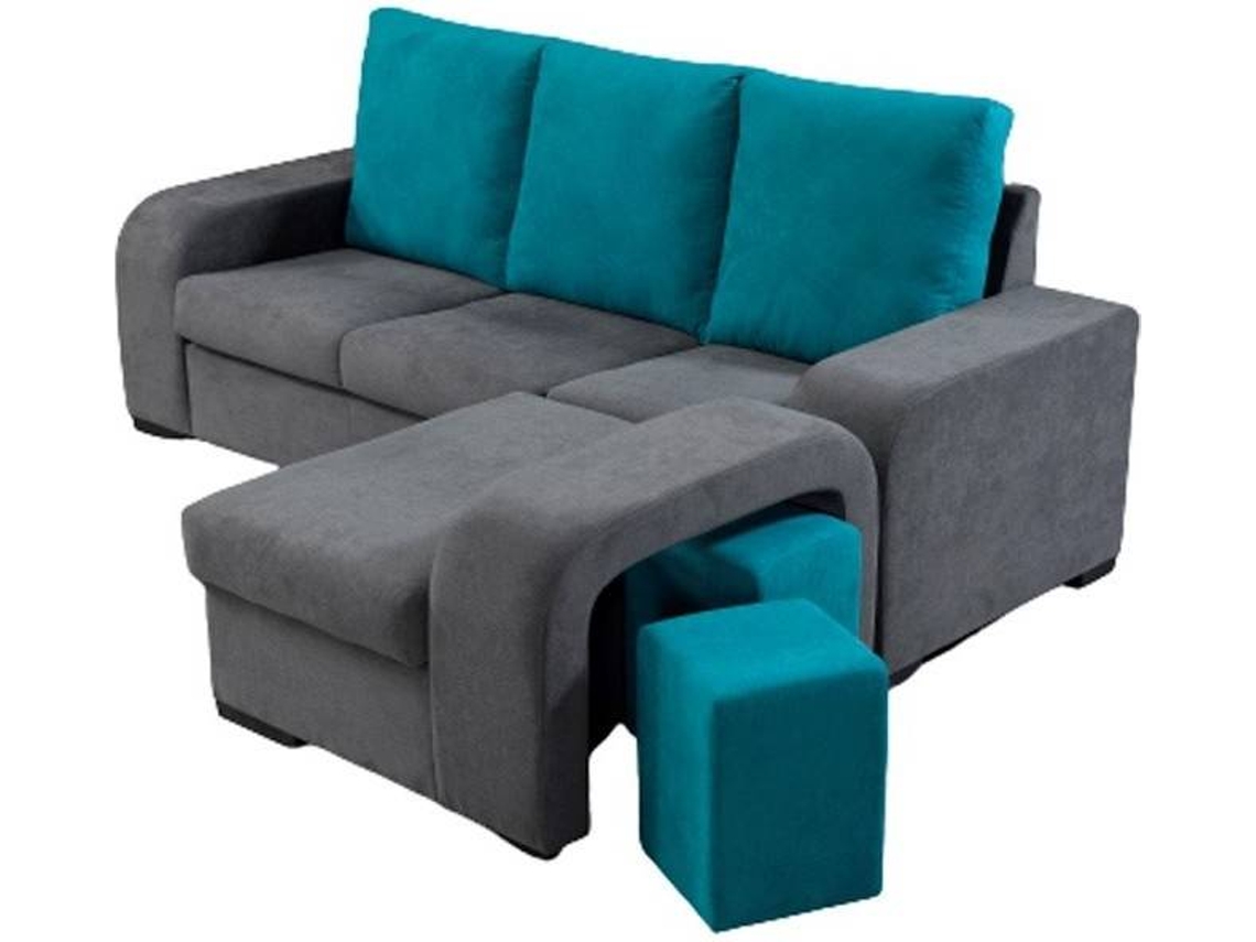 Sofá Chaise Longue BAZAR MONDIALE Amsterdam (Azul, Gris - Madera, Tejido - 230x162x85 cm)