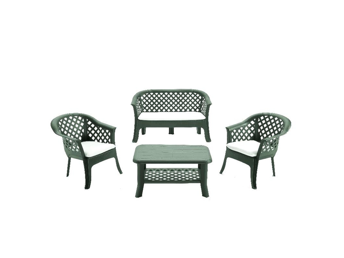 Tresillo veranda verde + cojines conjunto