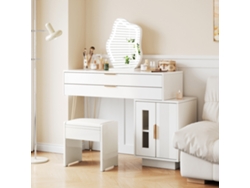Tocador con luz LED y espejo, blanco, extensible, moderno para dormitorio. (No incluye taburete).
