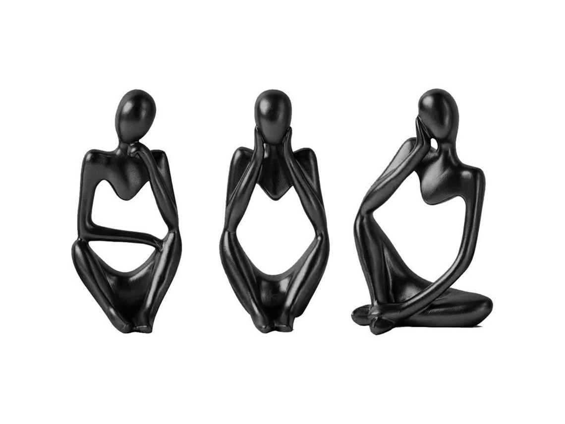 Estatua De Pensador Nórdico, 3 Piezas, Escultura Abstracta De Resina, Decoración (negro)