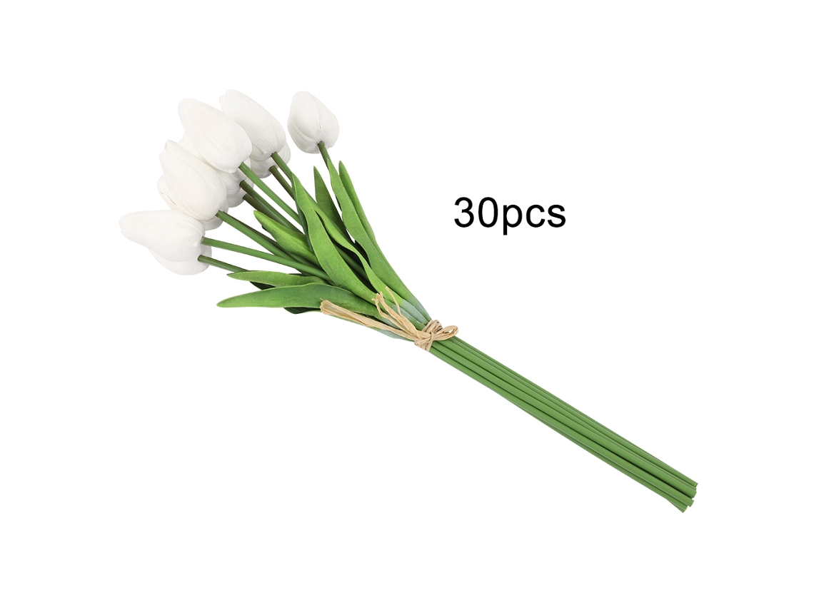 Tulipanes artificiales elegantes y realistas, flores de látex blanco vibrante con tacto real, arreglo de 30 tulipanes artificiales para decoración de bodas.