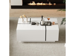 Mesa De Centro Cuadrada 100x60x40 Cm - Mesa De Salón Con Cuatro Cajones, Tapa Deslizante, Hasta 30 Kg - Blanco