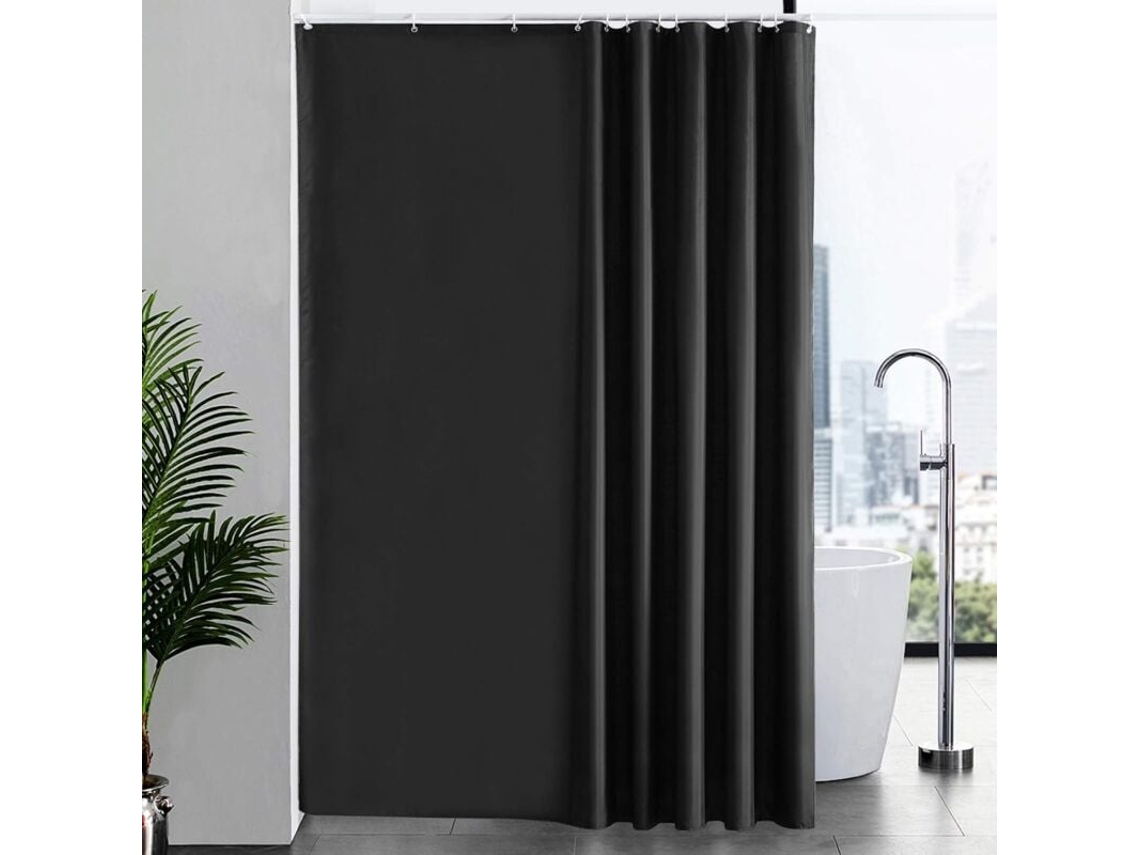 Cortina de ducha negra antimoho, de poliéster lavable, impermeable, con ganchos, 100 x 180 cm (ancho x alto).