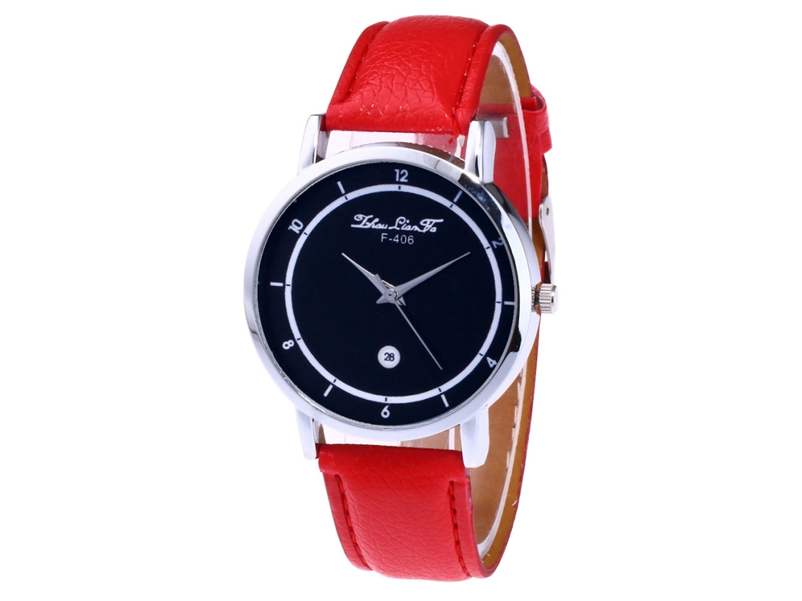Reloj Unisex Zhoulianfa Con Correa De Piel Sintética, Esfera Redonda Y Movimiento De Cuarzo Rojo.