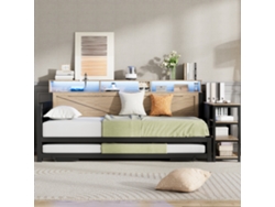 Sofá Cama 90x200cm, Convertible Con Cajones, Almacenamiento, Led, Usb-c, Práctico, Robusto 120kg, Sin Colchón, Negro