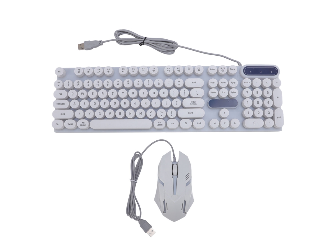 Teclado E Mouse Combo Retro Punk Com Iluminação Rgb Teclas Redondas Fio Usb D500 Branco