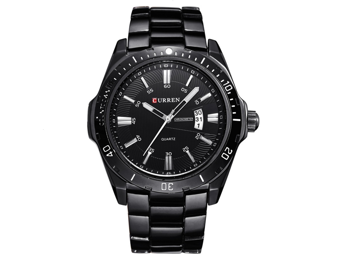 Reloj De Pulsera De Cuarzo Para Hombre, De Acero Inoxidable, Con Calendario, Estilo Moderno (negro)