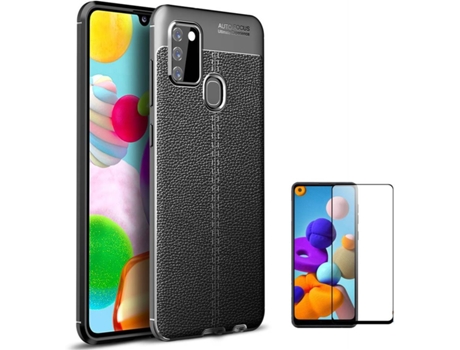 Funda y Protector de Pantalla Samsung A21S Flexguard Negro PHONESHIELD Rugged Leather / Flexguard Full Negro