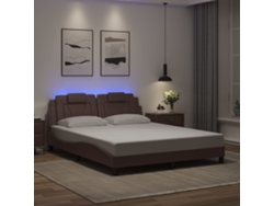 Estructura De Cama Con Luces Led Cuero Pe Marrón 160x200 Cm