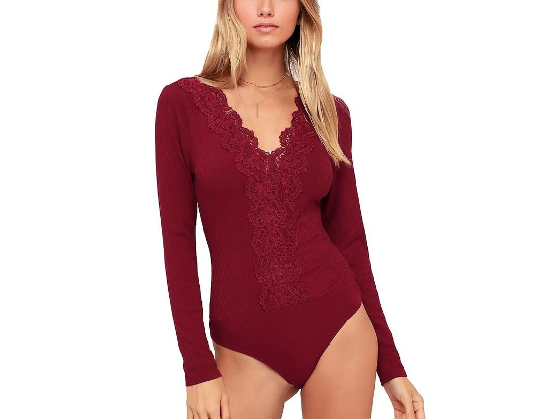 2026-bodysuit De Mujer Con Cuello V, Mangas Largas, Encaje Y Botones, Estilo Elegante Para Fiesta
