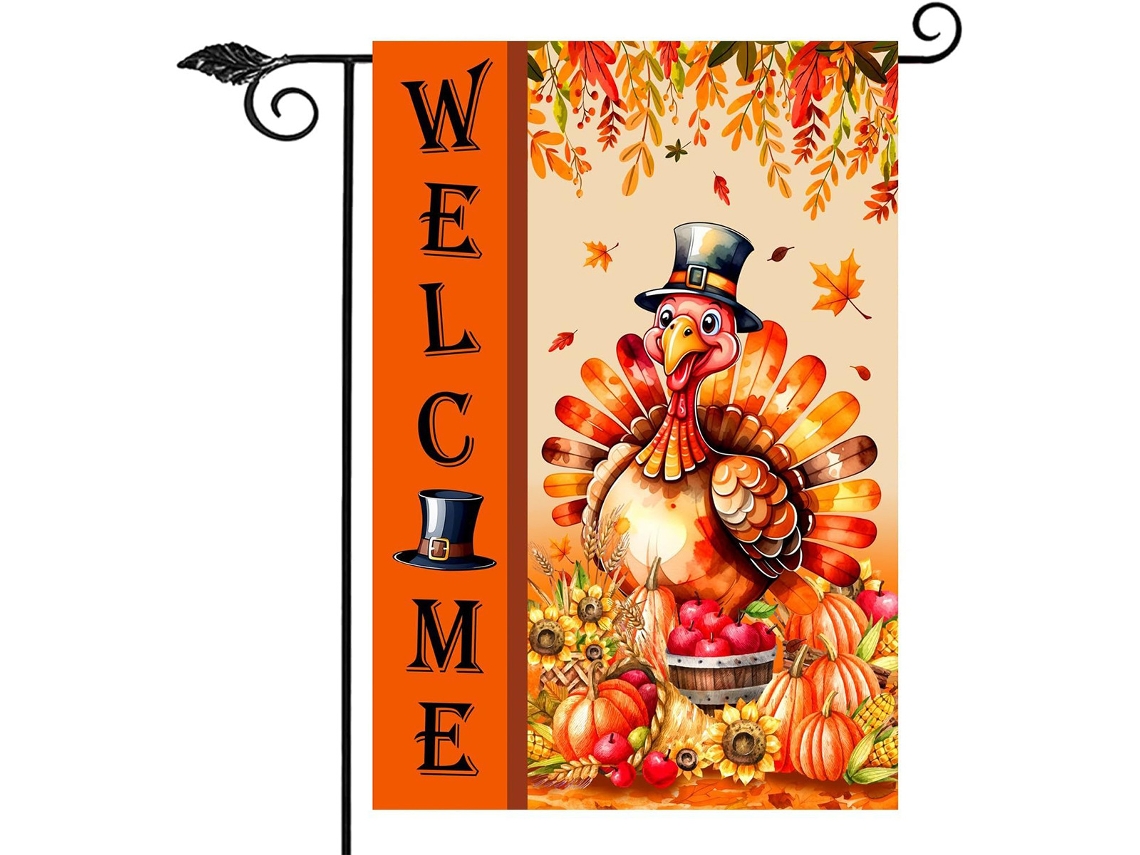 Guirnalda de jardín de Acción de Gracias 30x45 cm – Decoración de pavo de doble cara en arpillera para jardín (Estilo 7)