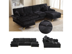 Sofá Seccional U Grande - Doble Reposapiés - Negro