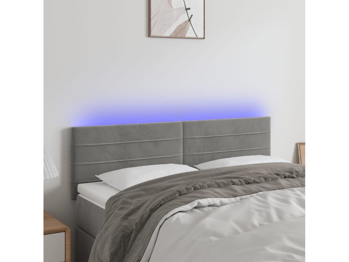 Cabecero con luces LED, terciopelo, 144x5x78/88 cm, gris claro