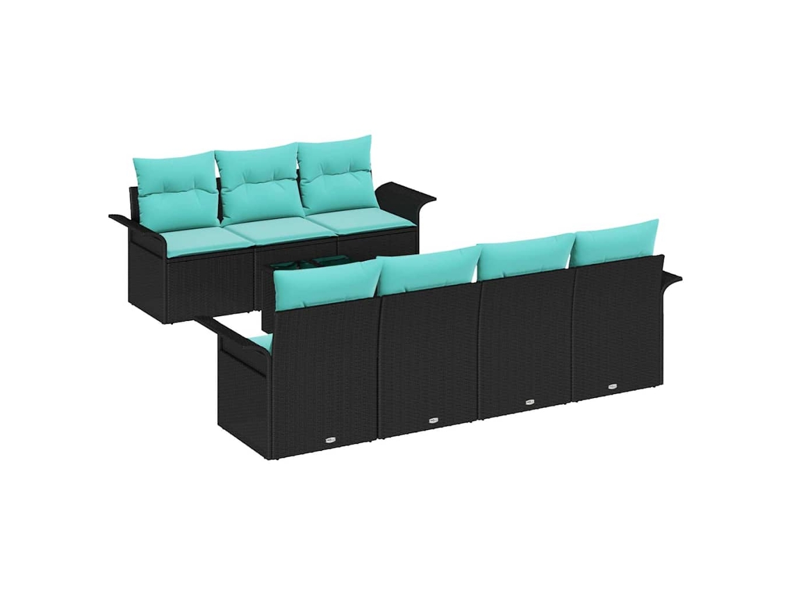 Maison Exclusive - Conjunto De Sofá De Jardín Con Cojín 8 Pcs Negro Y Turquesa