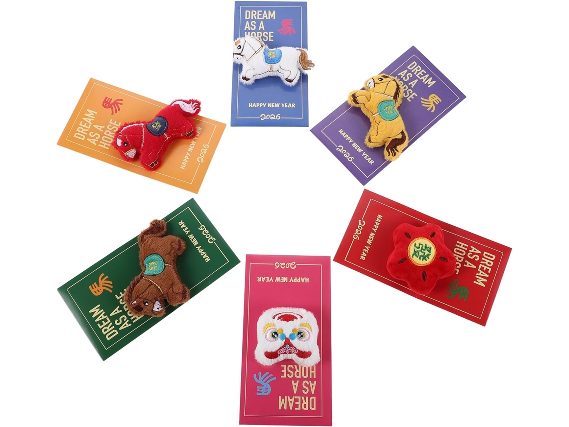 Juego De 6 Sobres Rojos De Felpa 3d Para El Año Nuevo Lunar Con Temática De Caballos Y Bordado Exquisito.