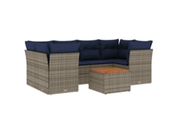 Conjunto de 7 sofás de jardín con cojines de mimbre, gris, MAISON EXCLUSIVE (7 piezas)