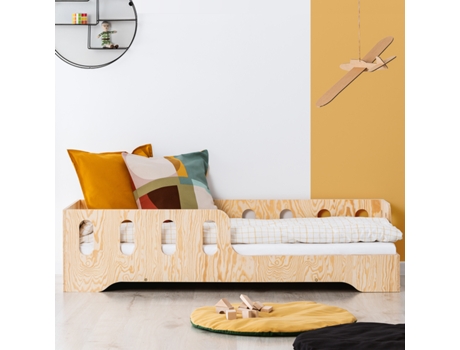 Cama de entrada derecha 90X190 con somier de muelles Estelle Bois PETITS-MEUBLES