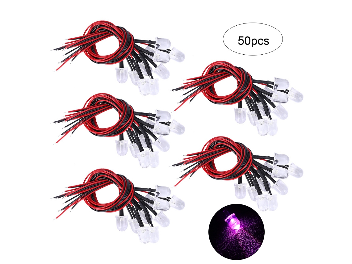 2026velora-50 Piezas Diodo Led Pre Cableado 12v 10mm Cabeza Redonda Luces Rosadas Accesorio Diy