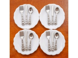 Juego En Miniatura A Escala 1:12 De 4 Platos Y 12 Cucharas/tenedores/cuchillos, Accesorios De Vajilla De Plata, Cocina Para Casa De Muñecas.