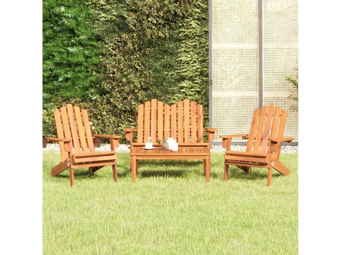 Conjunto Lounge 4 Peças Jardim Adirondack Acácia Maciça Dkd Home Decor