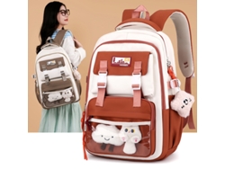 Mochila estudiantil de cuatro piezas de gran capacidad, modelo 2025, color morado con colgante, 30*14*47