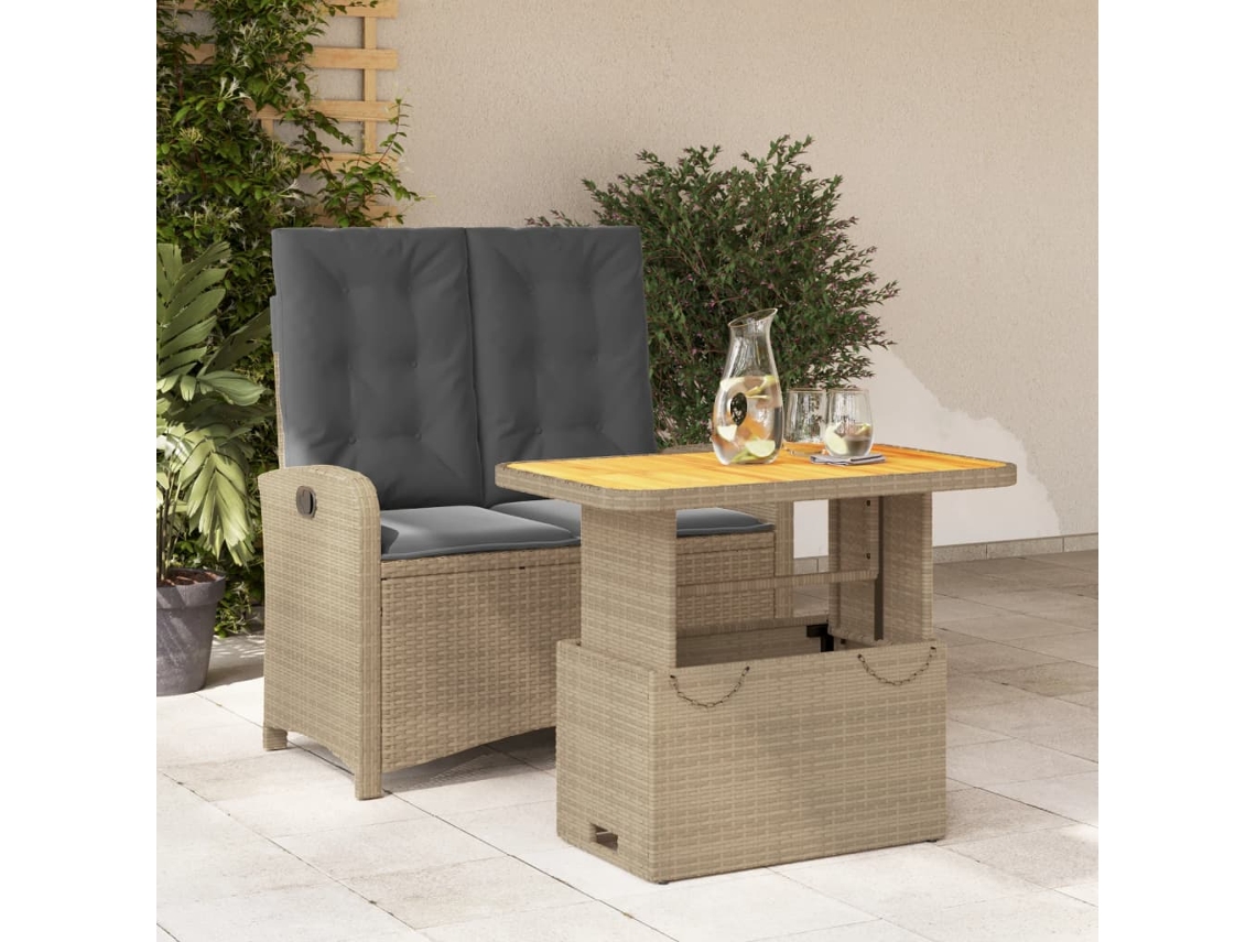 Juego de comedor de jardín con cojines, mimbre beige, Dkd Home Decor