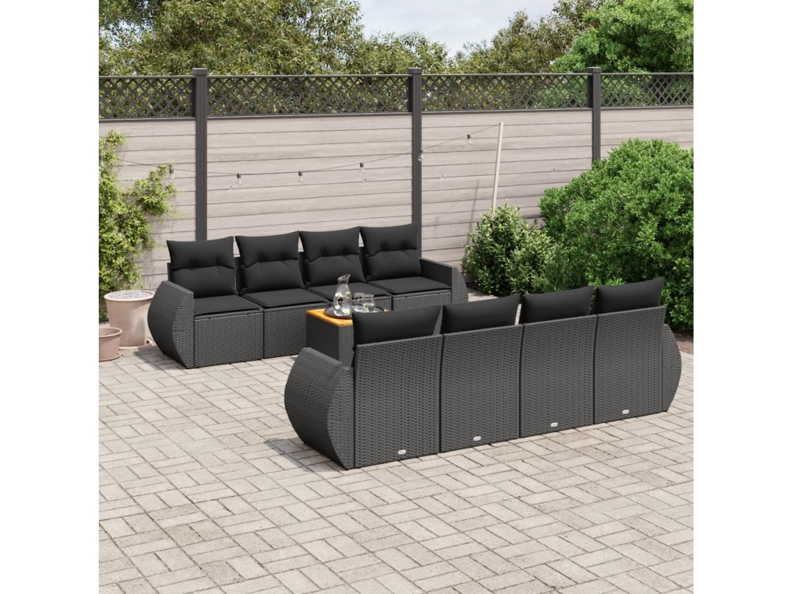 Conjunto de sofás de jardín de 9 piezas DKD Home Decor con cojines de mimbre negros