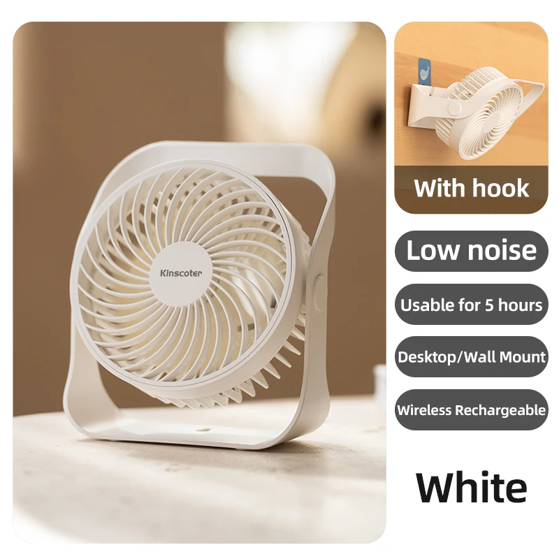 (branco) Ventilador De Mesa Portátil, Capacidade De 2000mah, Adequado Para Uso Doméstico, Operação Silenciosa, 5 Configurações De Velocidade.