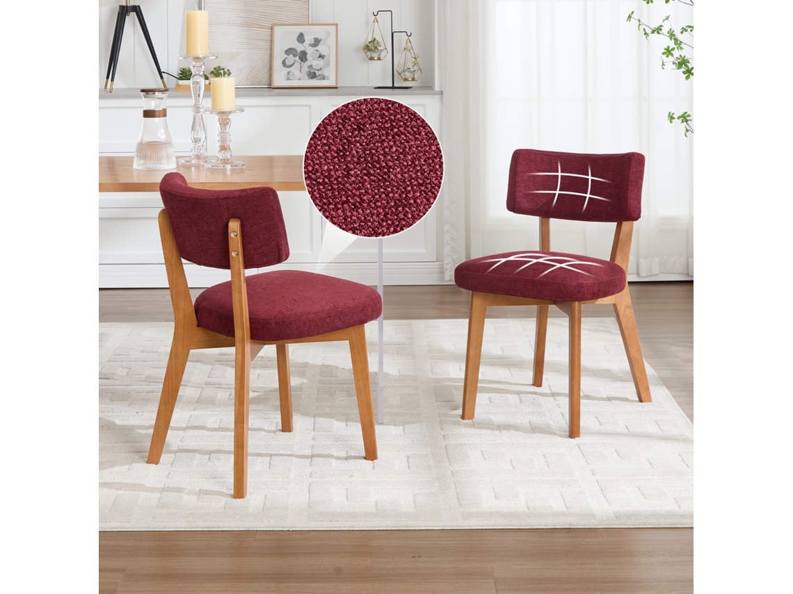 Silla De Comedor 2 Unidades - Estilo Moderno Mid-century, Patas De Madera, Asiento Tapizado - Rojo Vino