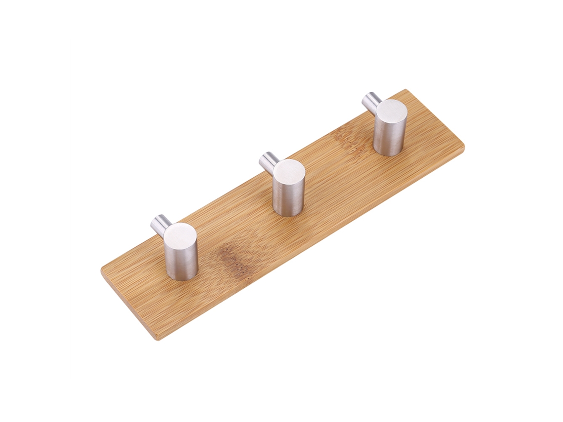 Soporte de pared de bambú y acero inoxidable con 3 ganchos para cocina - Worten