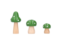 Juego de 3 adornos de madera con forma de hongo para el hogar y la oficina, color verde.