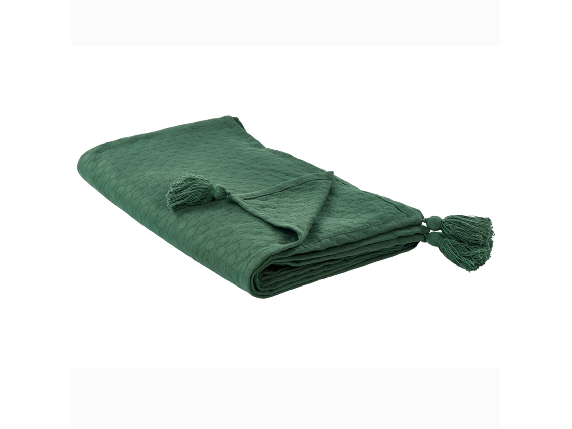 Colcha BELIANI Decorativa Borlas Lindula Algodón Verde (200x220)