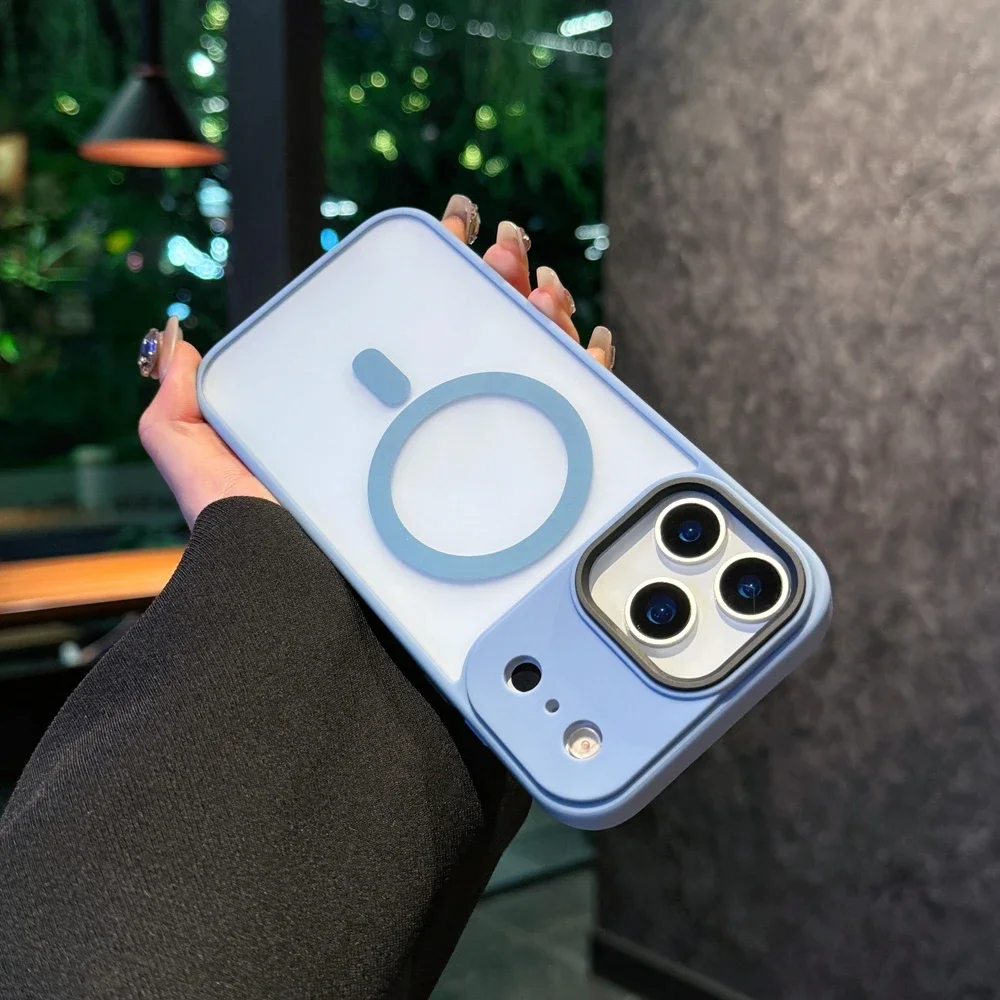 (azul, Iphone 15 Pro Max) Funda De Acrílico Semitransparente Mate, Resistente A Los Golpes, Soporta Carga Inalámbrica Por Absorción Magnética