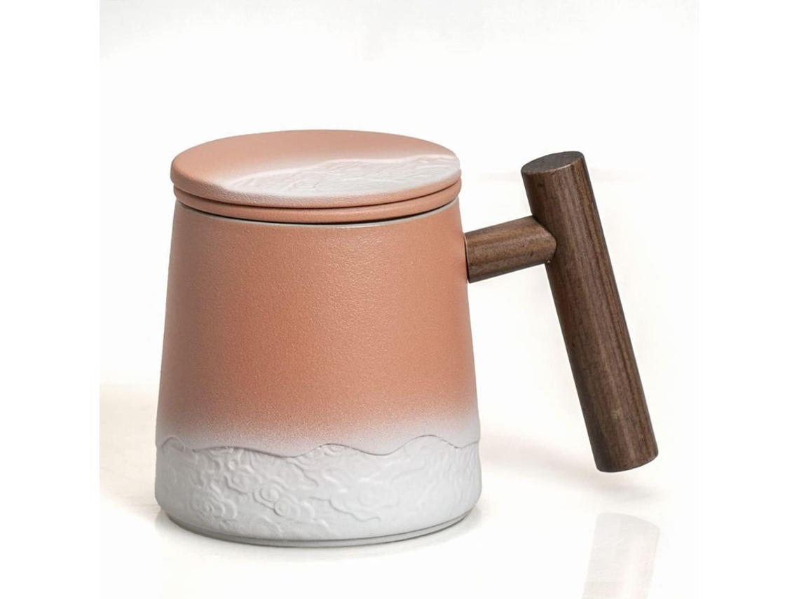 2026da-taza De Cerámica Para Té Con Infusor Y Tapa, Mango De Madera, Patrón Degradado Rosa