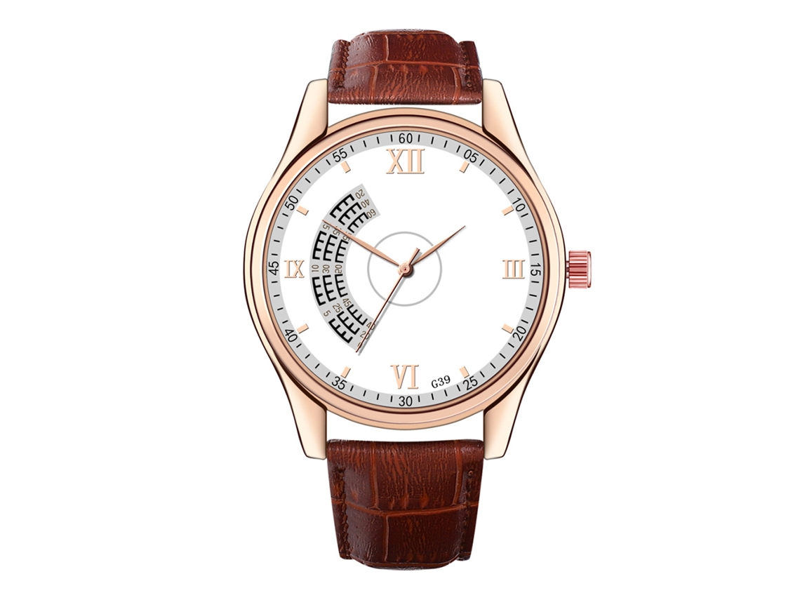 Reloj De Pulsera Para Hombre De Moda Con Correa De Cuero Pu Regalo (blanco Marrón)
