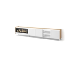 Mueble Tv, Televisión, 315x35x61cm, Para Tv Hasta 80", Chimenea Eléctrica Xxl, Diseño Industrial, Led, Blanco Y Roble Soft