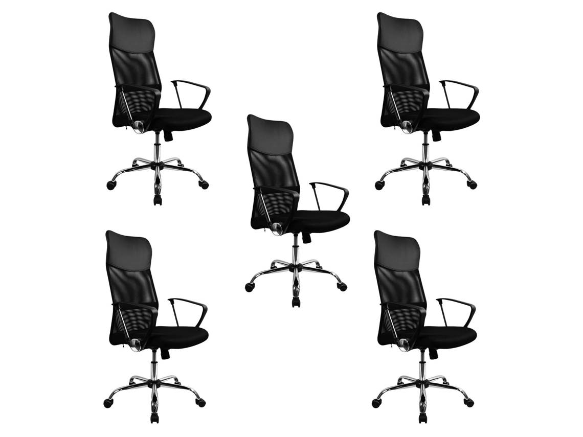 Paquete de 5 sillas de oficina ergonómicas de respaldo alto Dasck Pack - Malla transpirable, altura ajustable, ruedas de 360°, para oficina y sala de reuniones