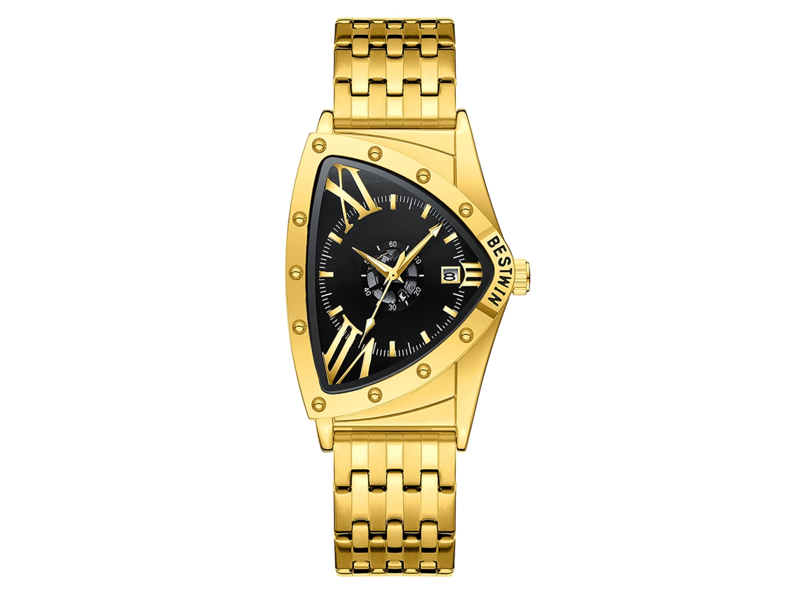 Reloj De Cuarzo Para Hombre (dorado Y Negro) Con Esqueleto Plateado