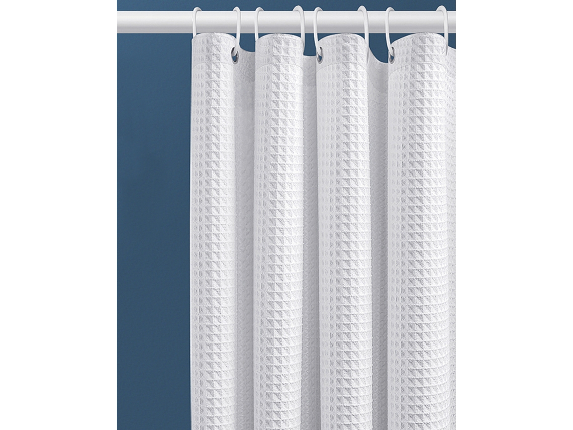 Cortina de ducha Jortmrd de 100 x 180 cm con anillas metálicas y estampado de ondas (blanca)