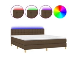 Maison Exclusive - Cama Box Spring Con Colchón Led Tela Marrón Oscuro 160x200 Cm