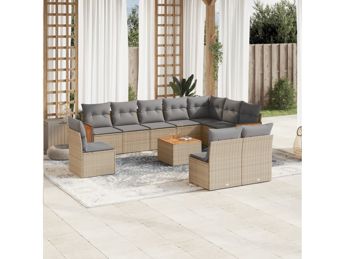 Conjunto de sofá de jardín de 11 piezas con cojines, mimbre sintético beige, DKD Home Decor