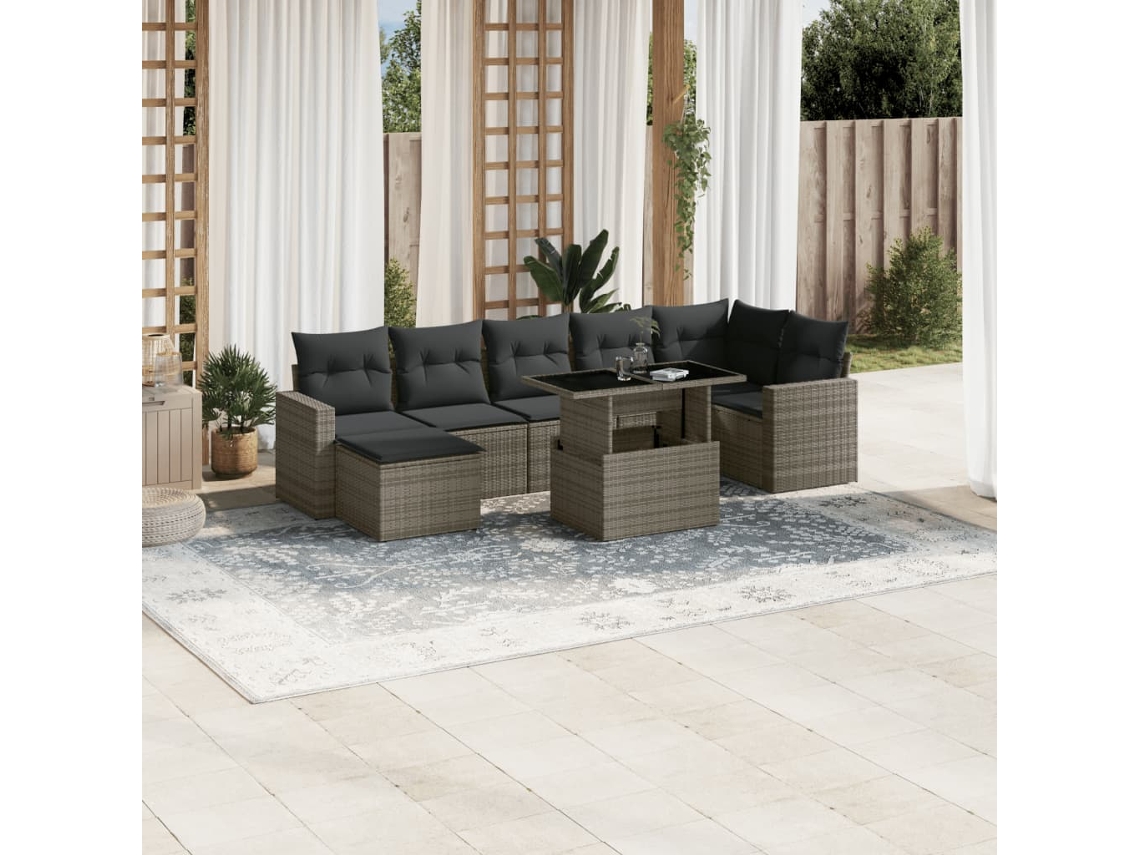 Conjunto de sofá de jardín de 8 piezas con cojines, ratán gris, DKD Home Decor