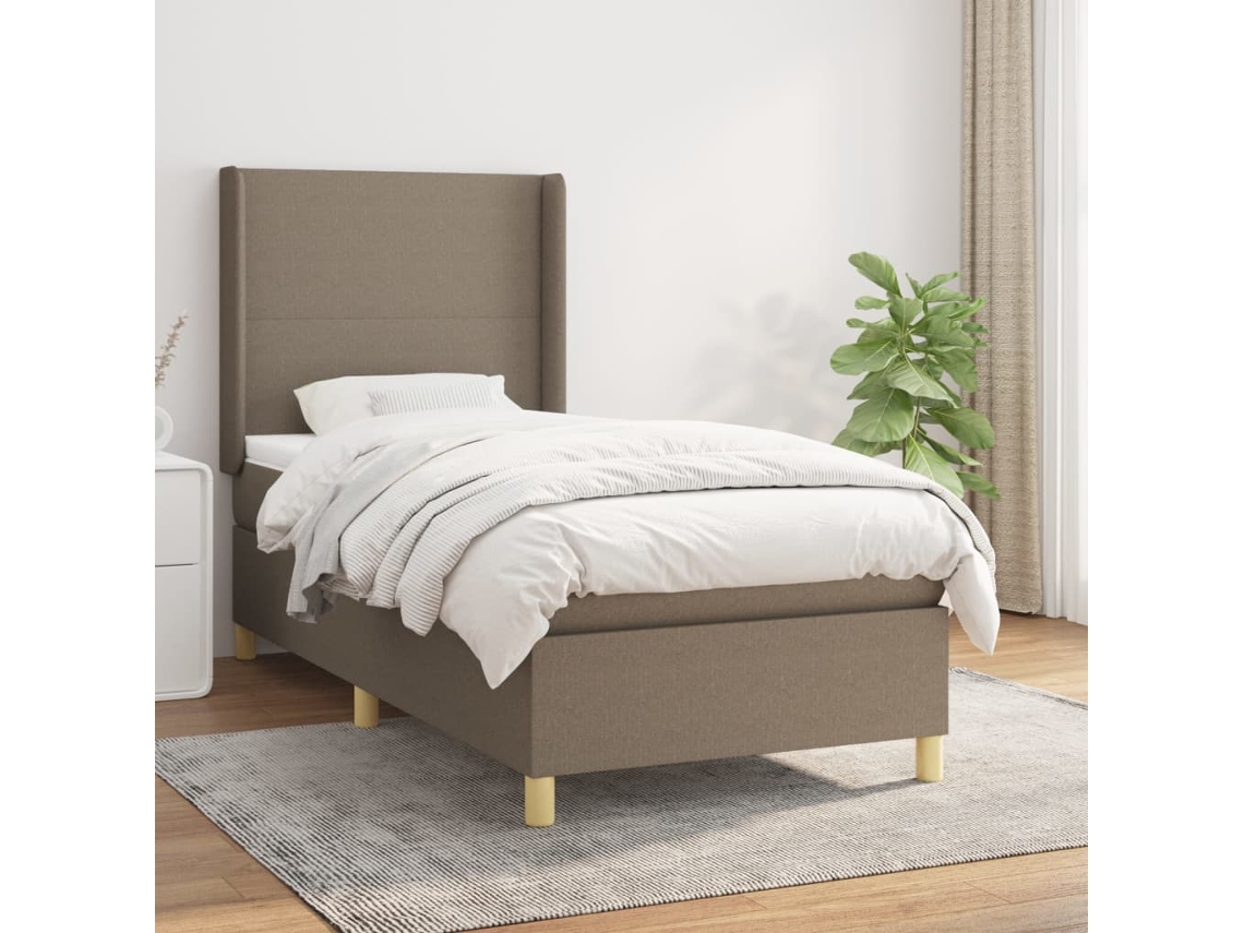 Cama Box Spring Con Colchón Tela Gris Taupe 100x200 Cm