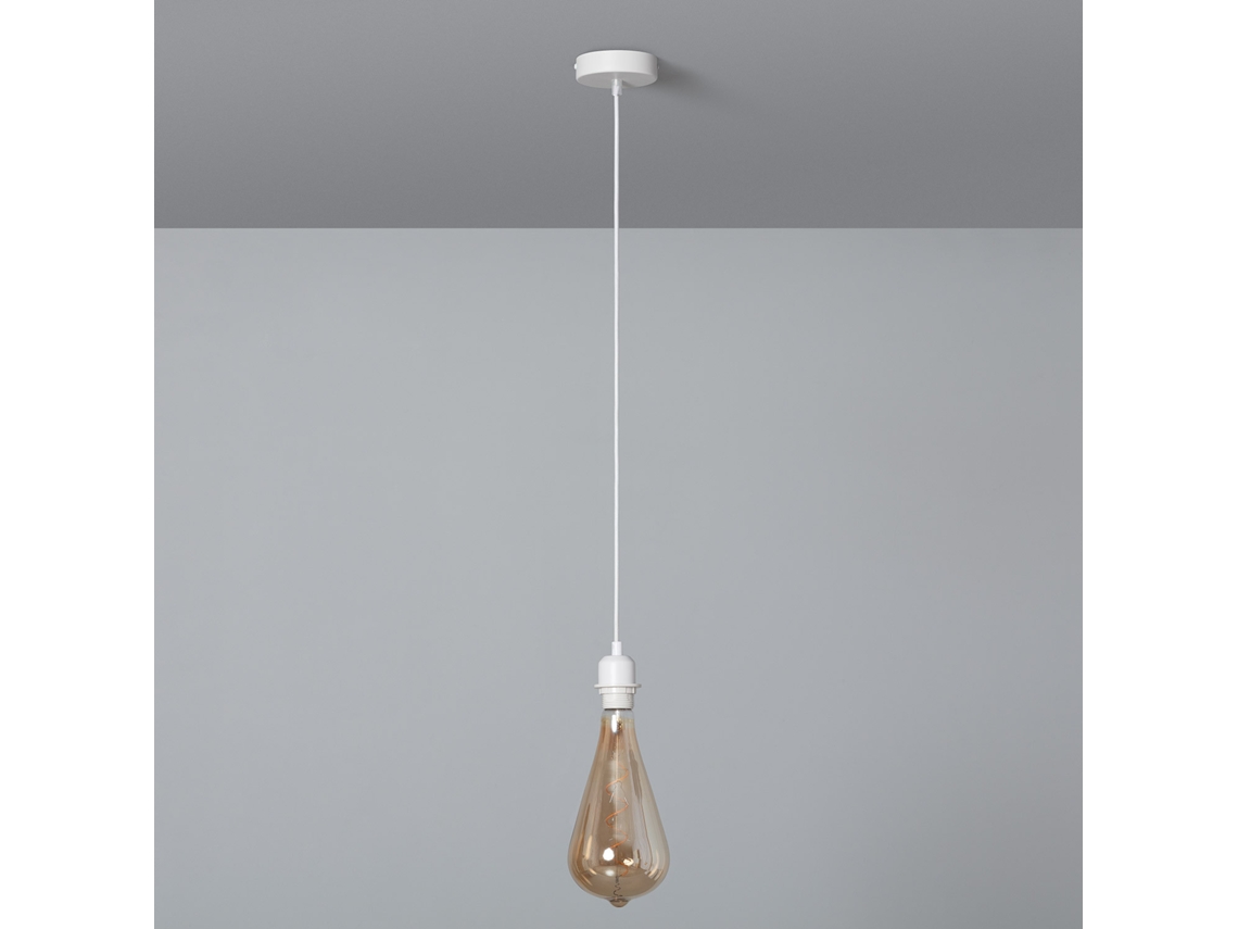 Lámpara de Techo LEDKIA con Cable Textil Blanco Blanco (162x10 cm)